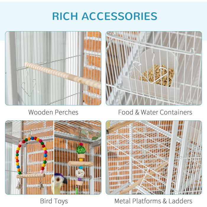 PawHut White 3-Tier Bird Cage with Toys