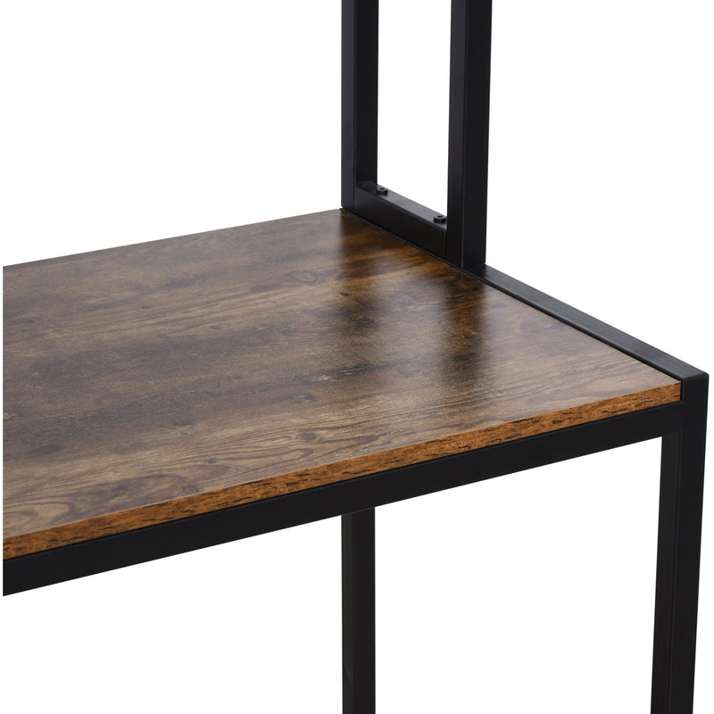Industrial L Shaped Desk with Shelf, Brown Black
