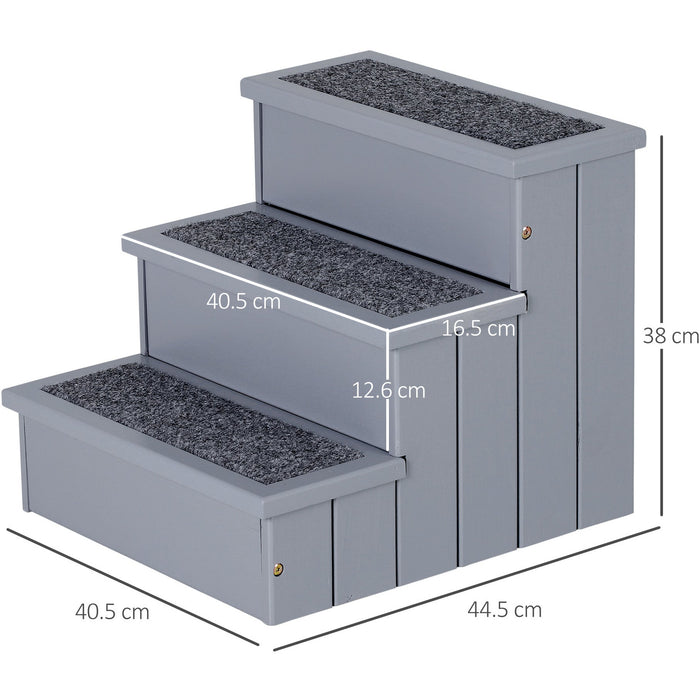 3-Step Pet Stairs, Non-Slip, Grey