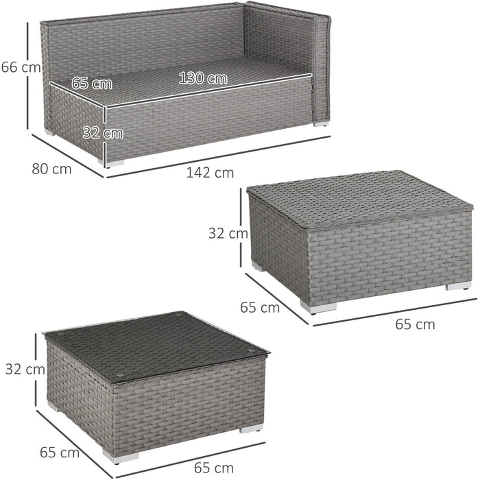 6 Seater Rattan Corner Sofa Set with Tea Table, Grey