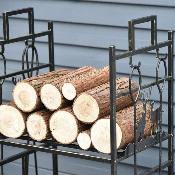 2-Layer Heavy Duty Firewood Rack with 4 Tools