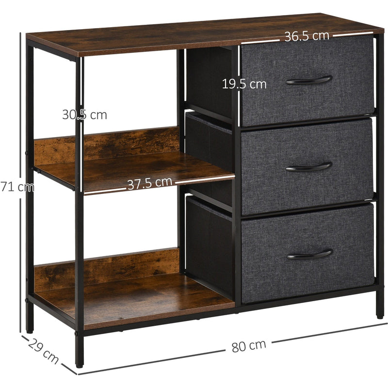 Black 3 Drawer Dresser With 2 Shelves