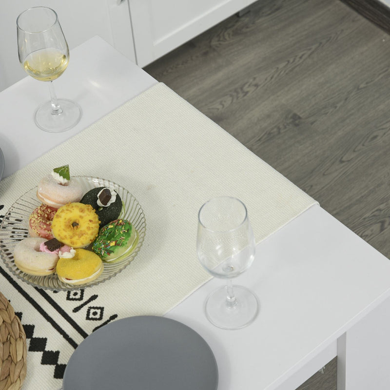 Kitchen Dining Table, 2 Benches Set, White, Space-Saver