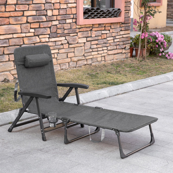 Portable Folding Sun Lounger With Drinks Holder