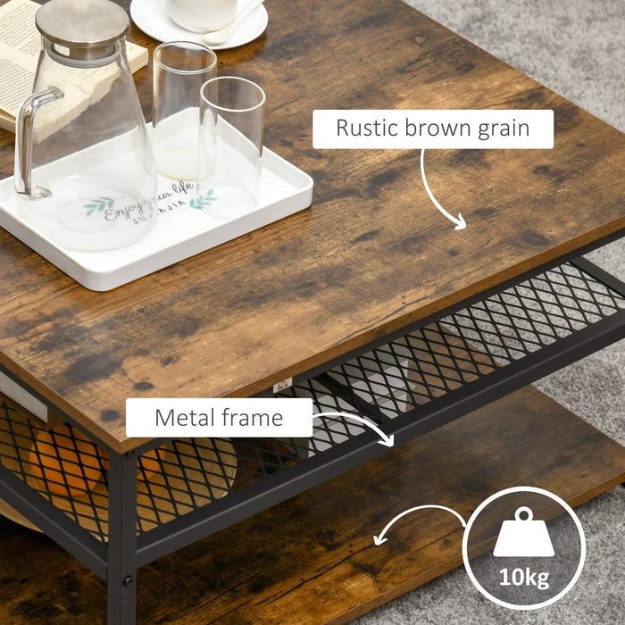 Square Coffee Table with Storage, Rustic Industrial