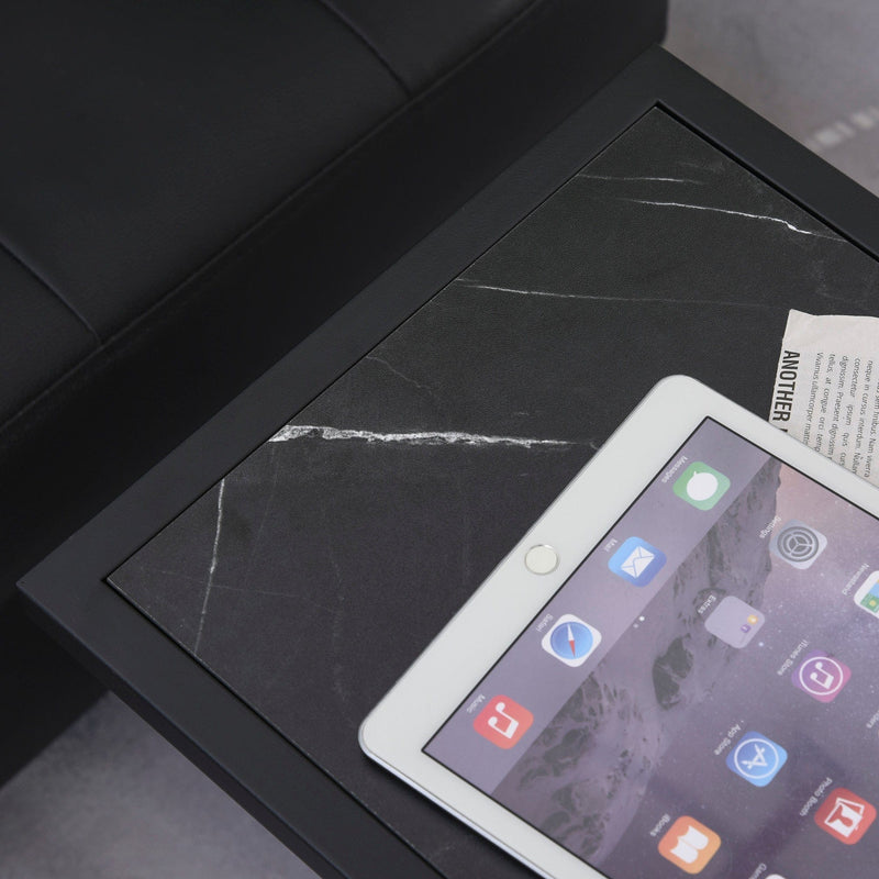 C Shape Side Table with Metal Frame, Marble-Effect