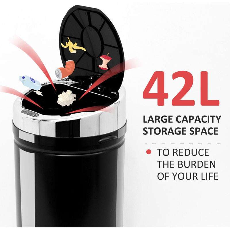 42L Stainless Steel Motion Sensor Kitchen Bin, Black