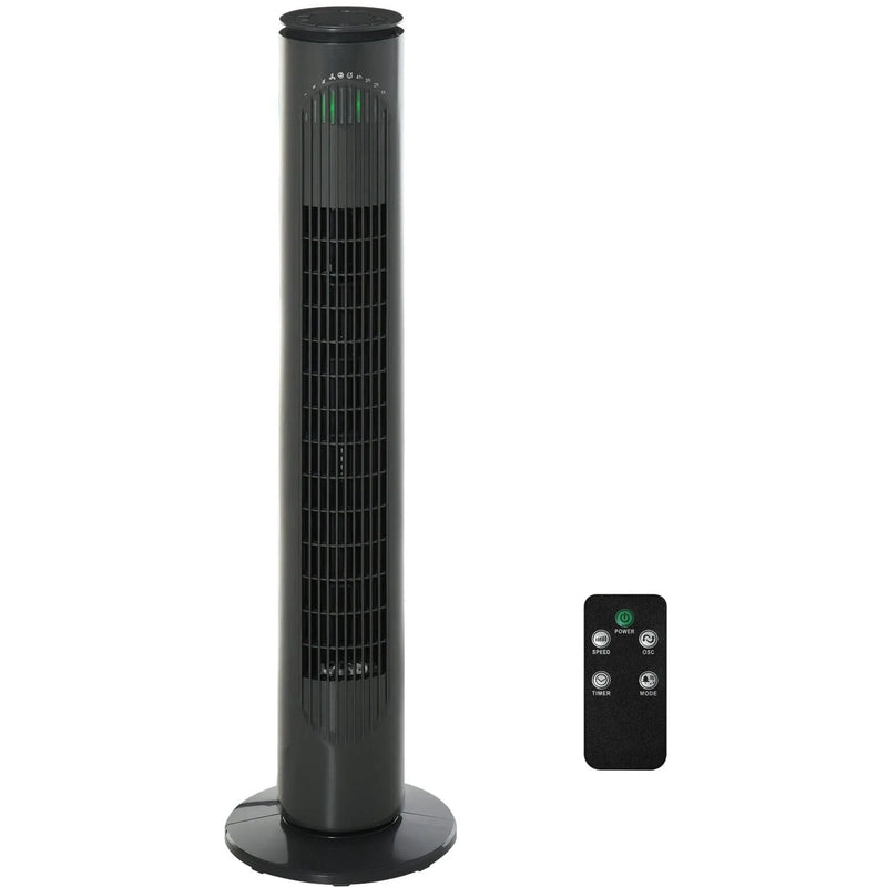 30" Tower Fan with Remote, Oscillation, 10h Timer, LED Light Homcom