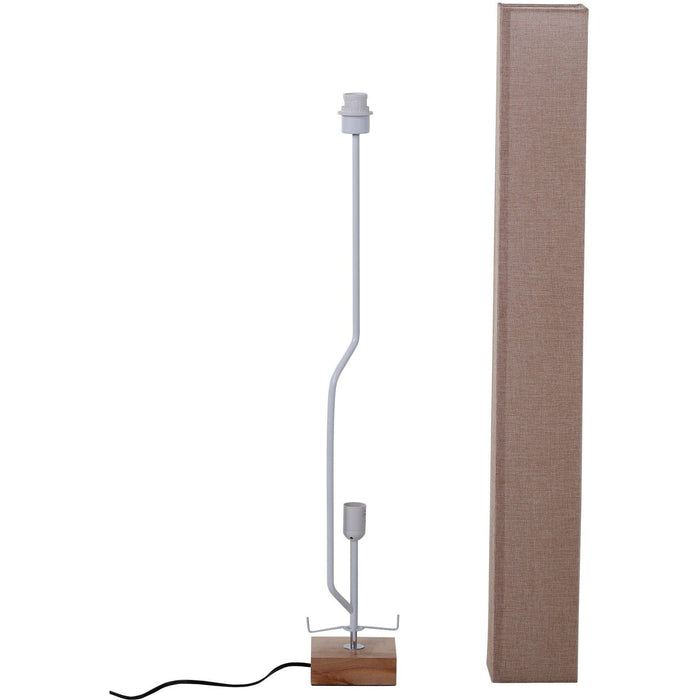Tall Linen Floor Lamp, Wood Base, 2 Bulbs, Modern Design