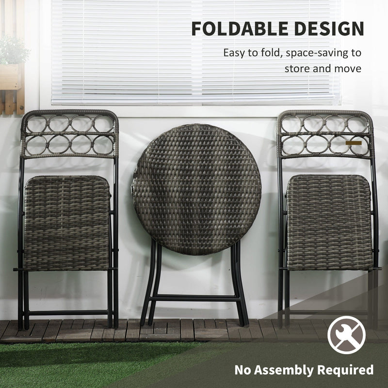 Compact 2-Seater Rattan Bistro Set - Grey