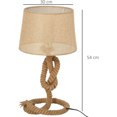 Nautical Rope Base Table Lamp, Fabric Shade, Beige Homcom