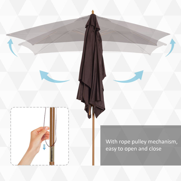 3m x 2m Wooden Garden Parasol - Coffee