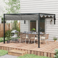 3x4m Wall Mounted Pergola With Retractable Roof, Grey Outsunny