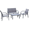 4Pc Garden Sofa and Table Set, Grey Outsunny