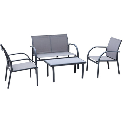 4Pc Garden Sofa and Table Set, Grey Outsunny