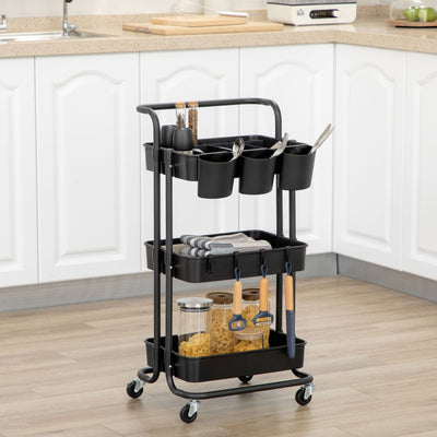 Black 3-Tier Rolling Cart Homcom