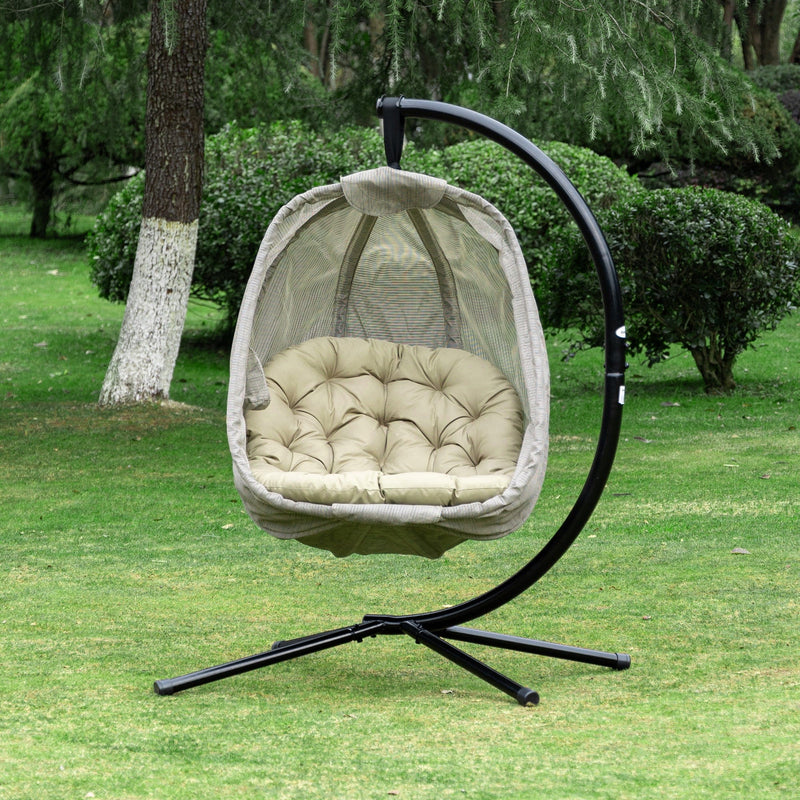 Hanging Egg Chair With Stand, Cushions, Indoor/Outdoor, Khaki