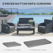 Outsunny Outdoor Seat Cushion Pads for Rattan Furniture, 3 PCs Garden Furniture Cushions, Dark Grey Outsunny