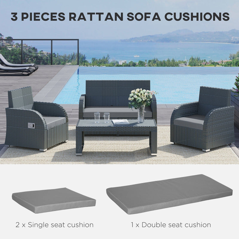 Outsunny Outdoor Seat Cushion Pads for Rattan Furniture, 3 PCs Garden Furniture Cushions, Dark Grey Outsunny