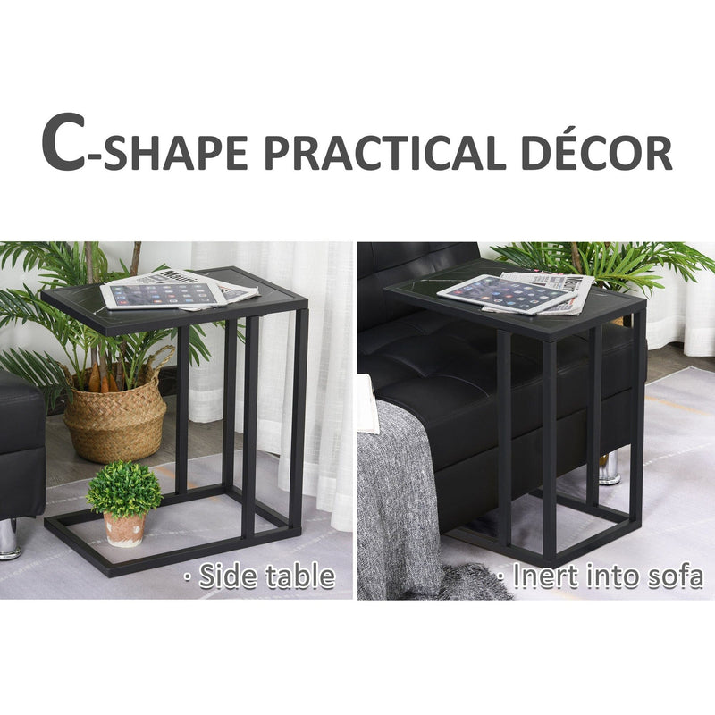 C Shape Side Table with Metal Frame, Marble-Effect