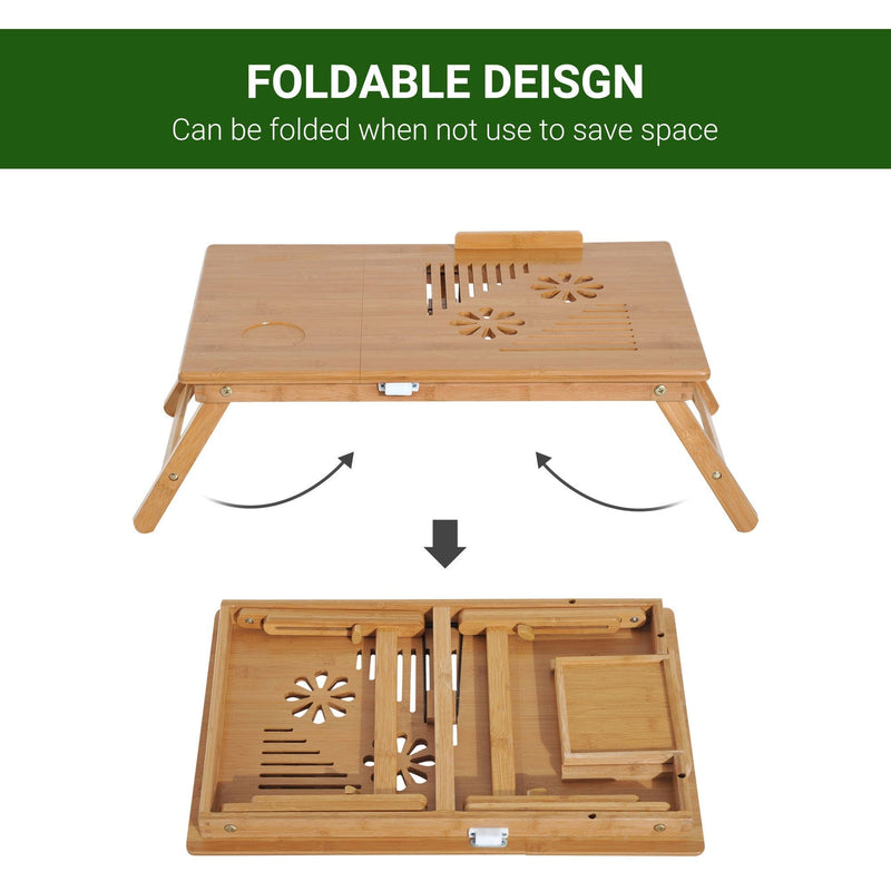 Portable Laptop Desk With Drawer, Adjustable, 55x35x22-30cm