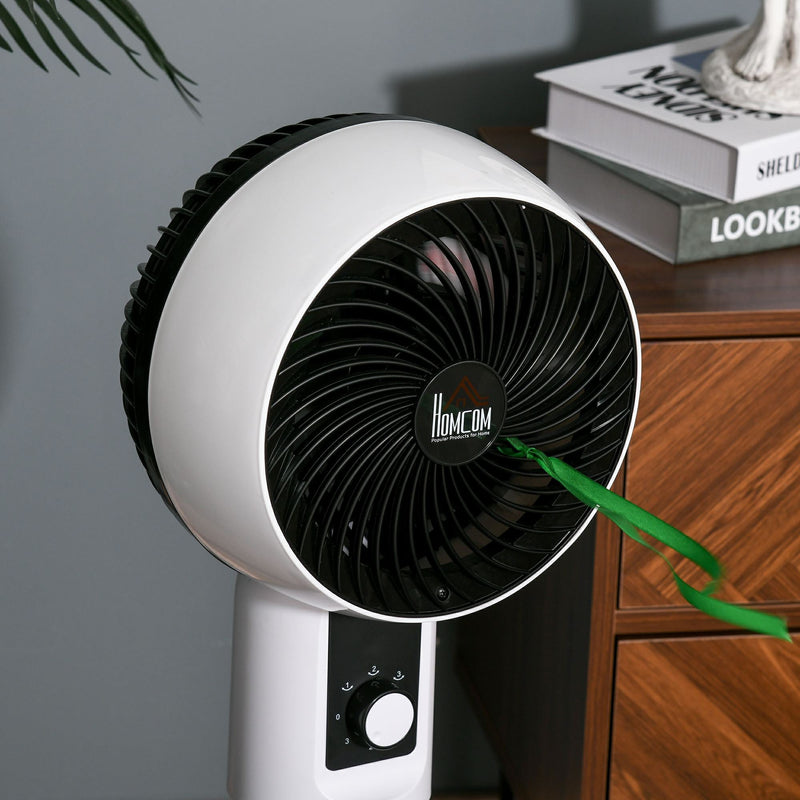 HOMCOM 32'' Air Circulator Fan 3 Speed, 70° Oscillation 90° Vertical Tilt, Round Base, Carry Handle, for Living Room, Bedroom, Office, Black and White Homcom