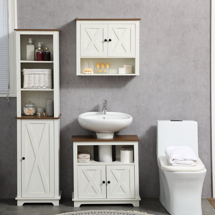 White Tall Bathroom Cabinet With Door & Adjustable Shelves