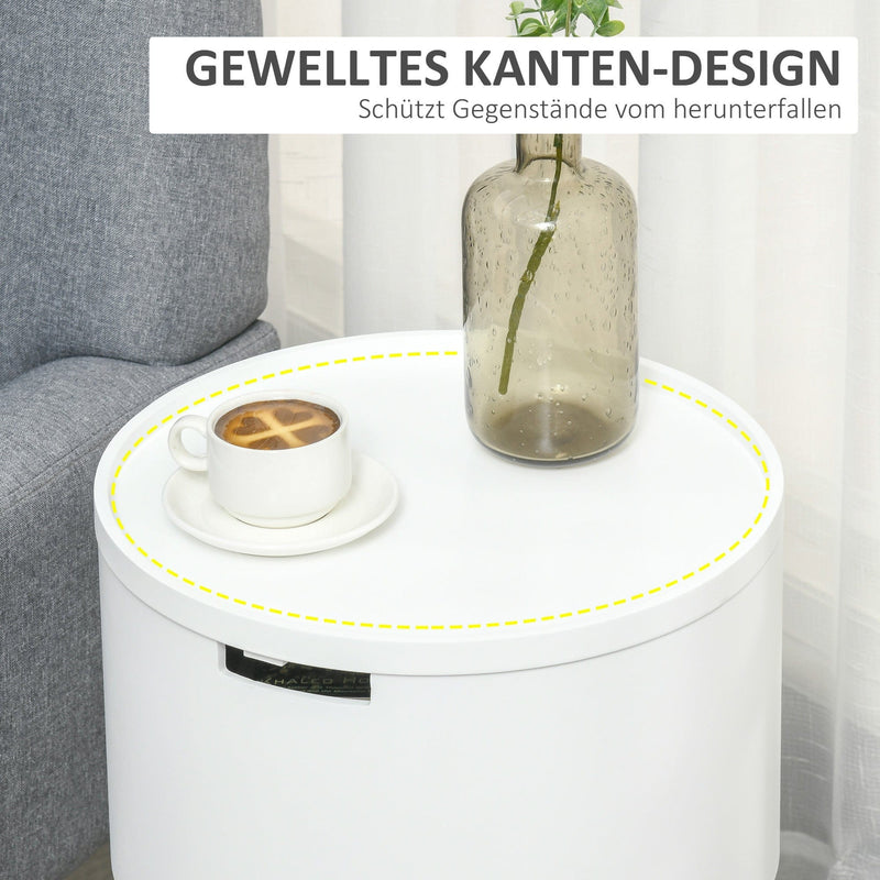 Round Side Table with Hidden Storage, Removable Tray, Wood