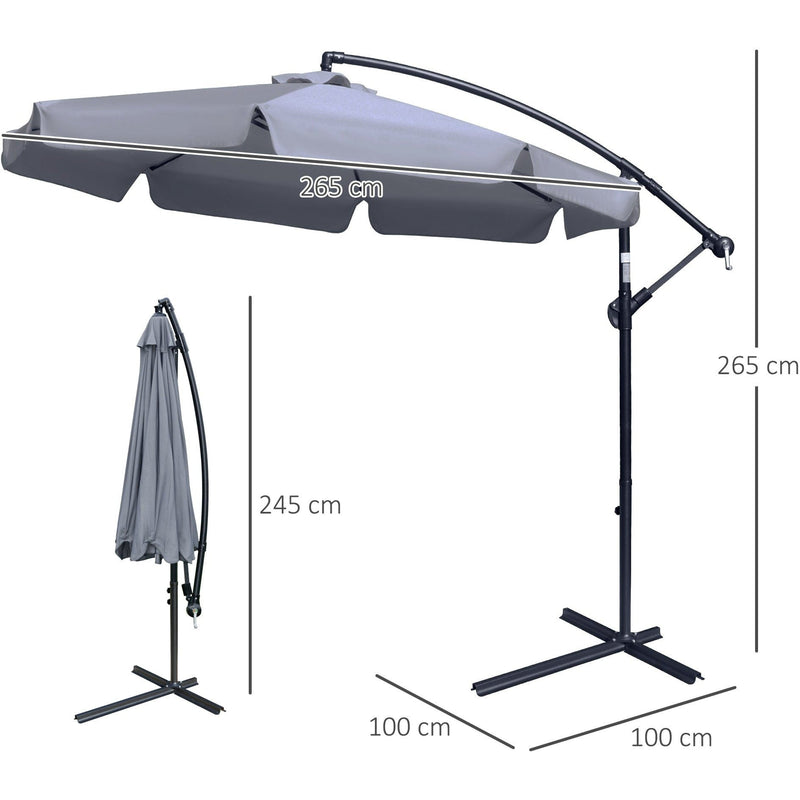 2.7m Cantilever Parasol With Cross Base - Crank Handle