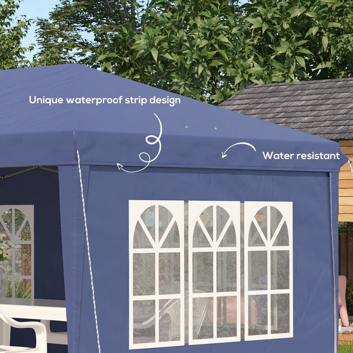 6x3 Pop Up Gazebo With Sides, Water & UV-Resistant, Blue