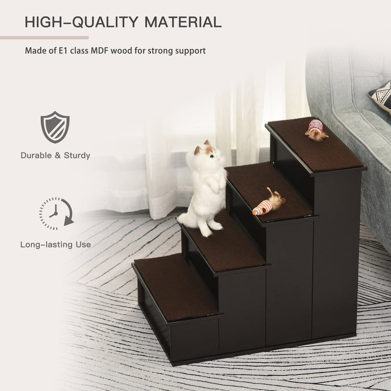 4 Step Wooden Pet Stairs with Non-Slip Carpet, 40x59x54.2cm