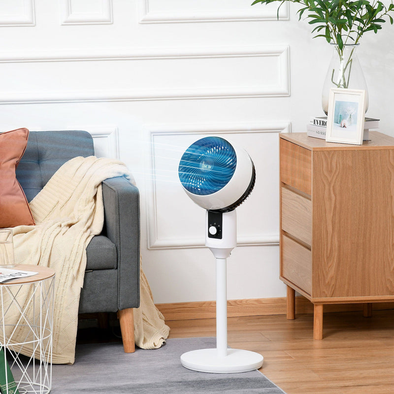 HOMCOM 32'' Air Circulator Fan 3 Speed, 70° Oscillation 90° Vertical Tilt, Round Base, Carry Handle, for Living Room, Bedroom, Office, Black and White Homcom