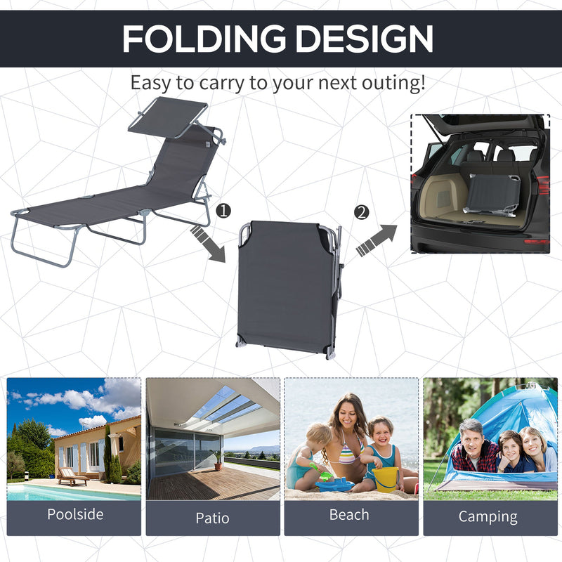 Folding Sun Lounger With Canopy Outsunny