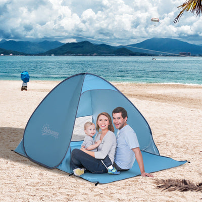 Pop Up Beach Tent for 2 Adults Easy Instant Shade and Breeze Protection Blue Outsunny