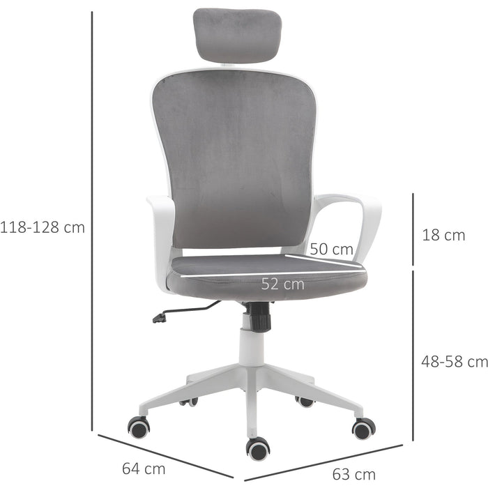 Grey Velvet High-Back Desk Chair