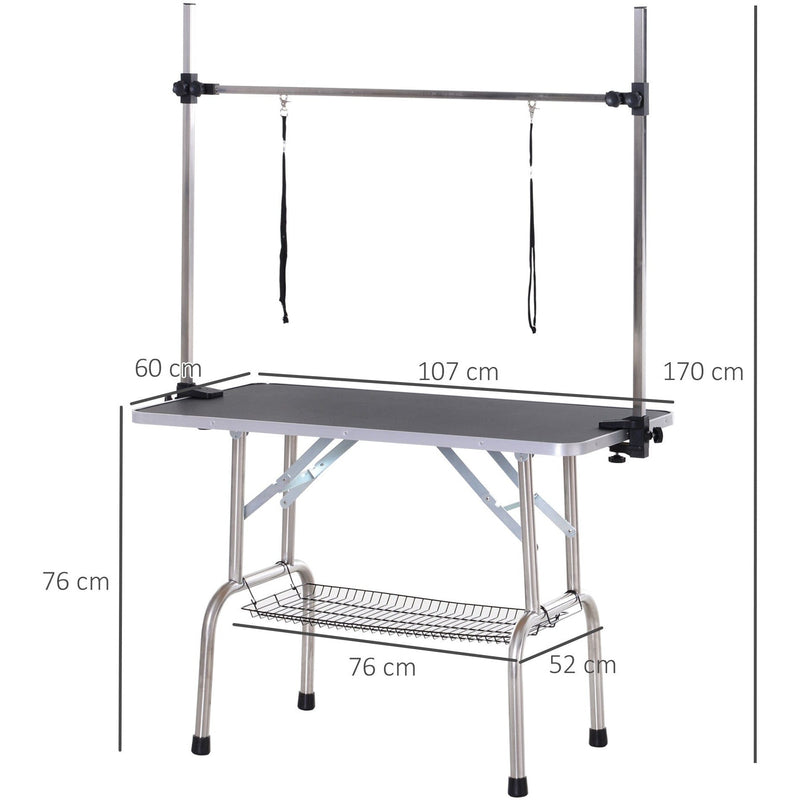 Adjustable Dog Grooming Table with Safety Slings, 107cm