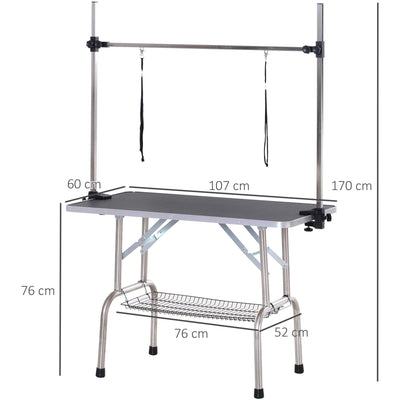 Adjustable Dog Grooming Table with Safety Slings, 107cm Pawhut