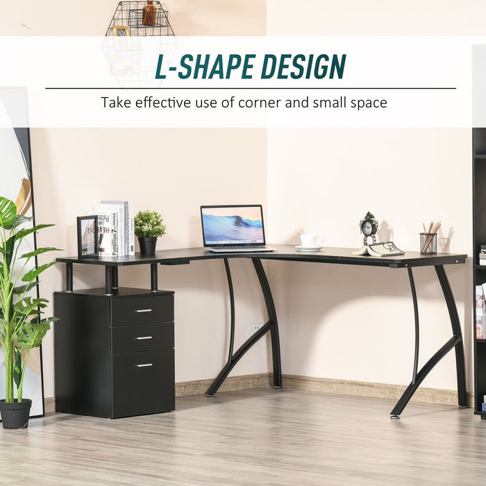 Industrial Corner Desk with Drawer, Black, Home Office