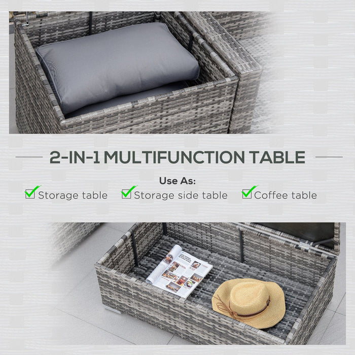 6Pc Grey Rattan Corner Sofa Set with Storage Coffee Table