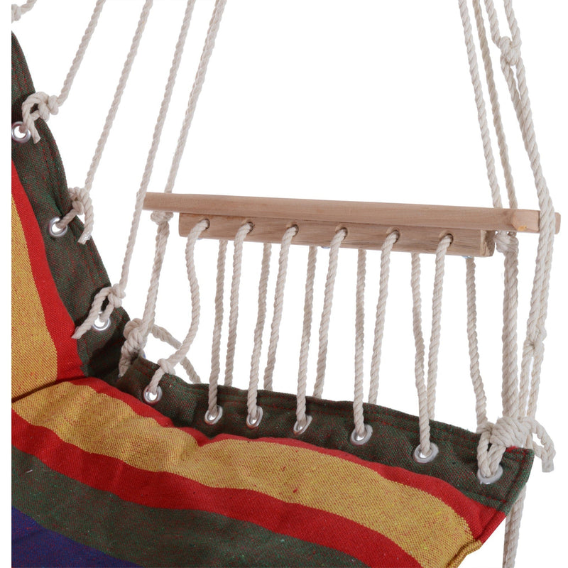 Outdoor Hammock Chair - Wooden Footrest, Armrest - Cotton