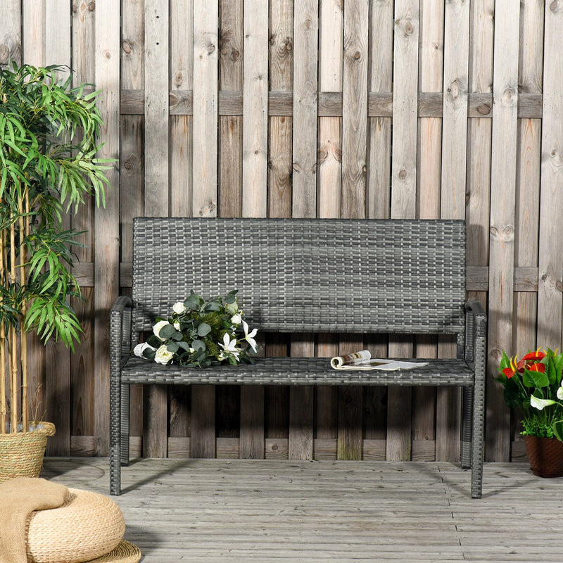 2 Seater Patio Rattan Bench, Grey Outsunny