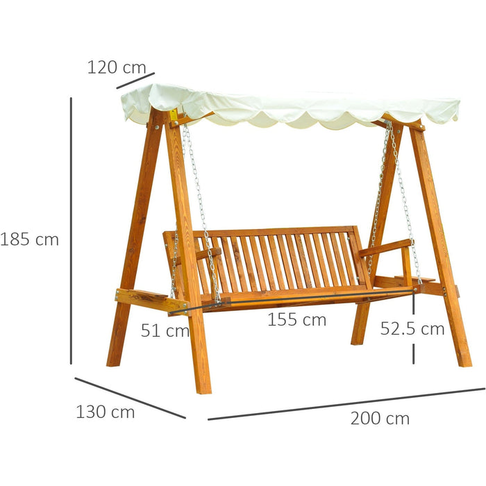 3 Seater Wooden Garden Swing, Cream White