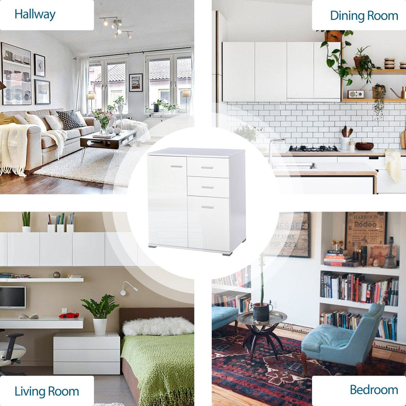 White Gloss Side Cabinet, L71 x W35 x H76cm