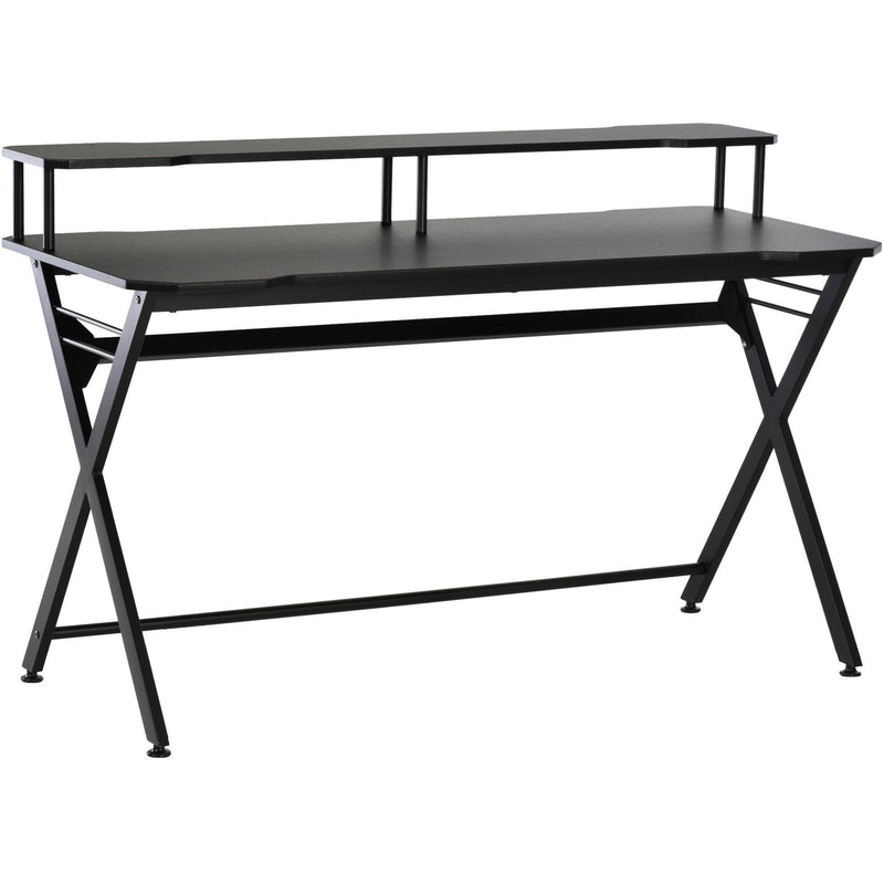 Gaming Desk With Shelves, X Frame, Headphone Hook, Black Homcom