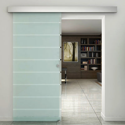 Frosted Glass Sliding Barn Door Kit w/ Stripes Homcom