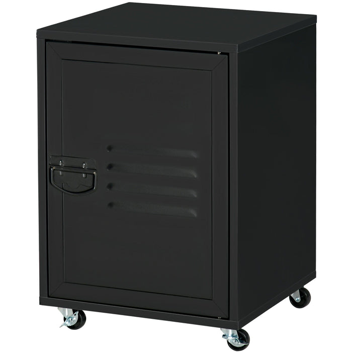 Black Locker Style Bedside Cabinet With Wheels