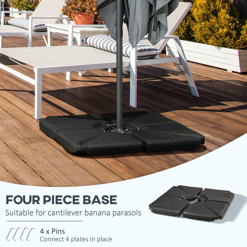 Set of 4 Cantilever Parasol Base Weights — Water or Sand Fill, HDPE, Black Outsunny