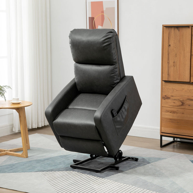Rising Recliner Chair for Elderly, Charcoal Grey Leather
