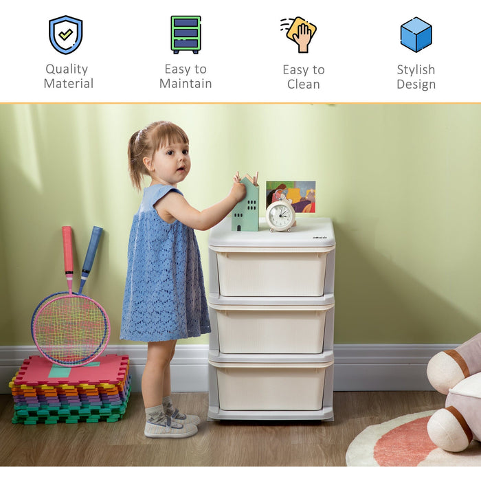 ZONEKIZ White 3-Tier Kids Toy & Dresser Storage