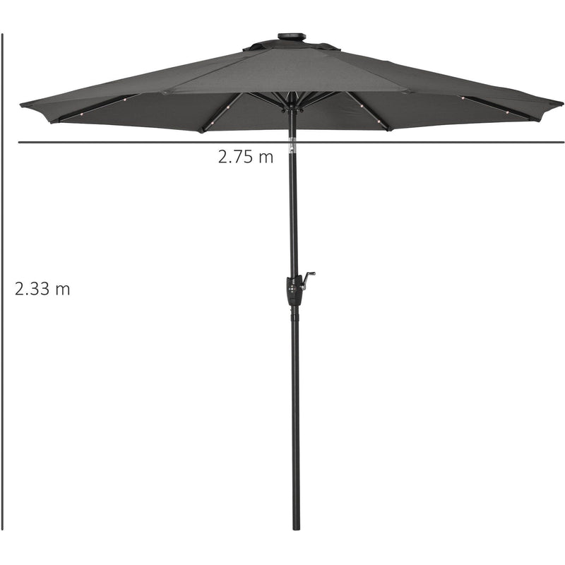 2.7m Garden Umbrella With Lights, Tilt, Crank